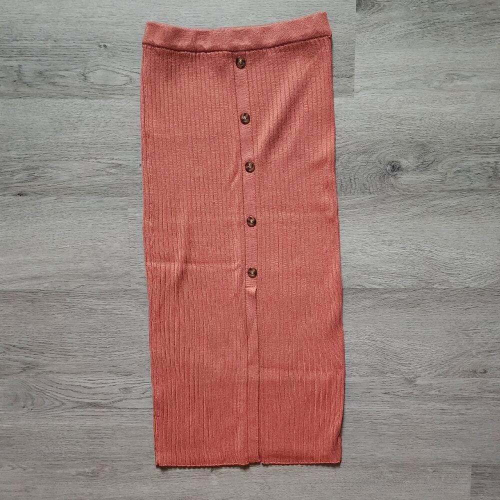 Love Tree Women's Orange Ribbed Button Down Bodycon Midi Sweater Skirt Small S